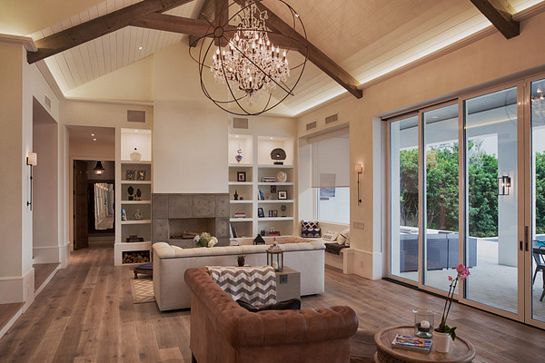 Luxury living room with automated shades